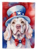 Clumber Spaniel Patriotic American House Flag 28x40 Porch Sleeve Pole Decorative Outside Yard Banner Artwork Wall Hanging, Polyester