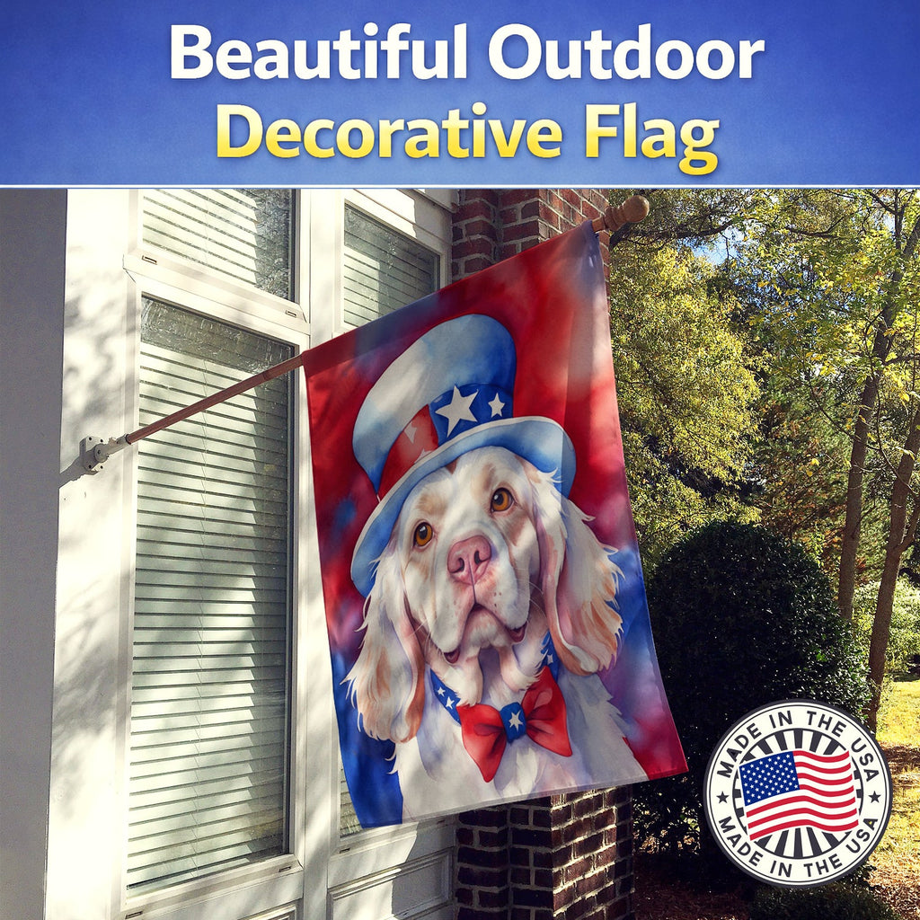 Clumber Spaniel Patriotic American House Flag 28x40 Porch Sleeve Pole Decorative Outside Yard Banner Artwork Wall Hanging, Polyester