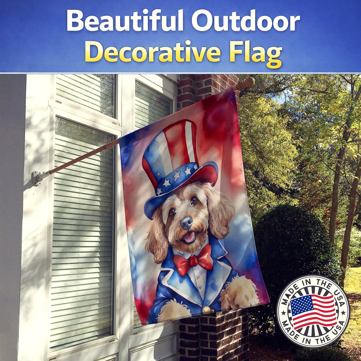 Cockapoo Patriotic American House Flag 28x40 Porch Sleeve Pole Decorative Outside Yard Banner Artwork Wall Hanging, Polyester