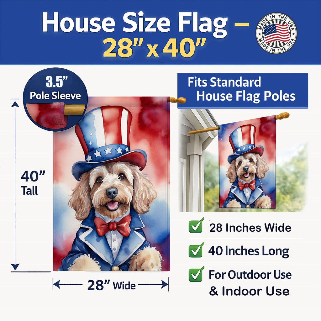 Cockapoo Patriotic American House Flag 28x40 Porch Sleeve Pole Decorative Outside Yard Banner Artwork Wall Hanging, Polyester