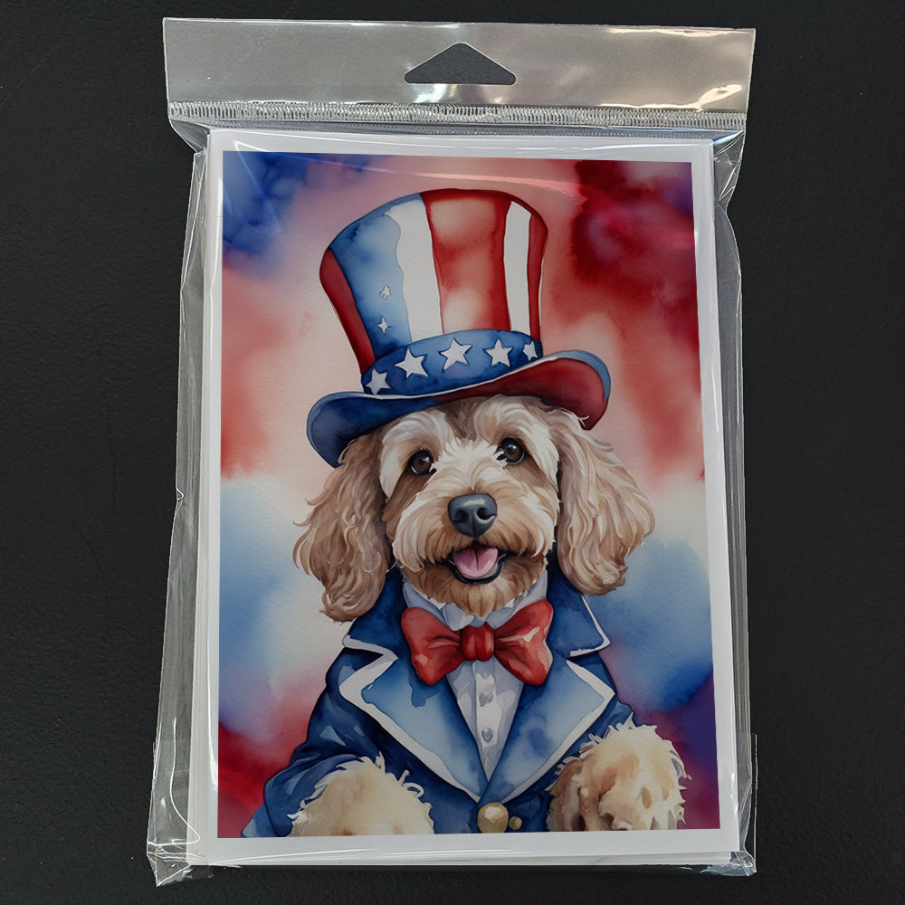 Cockapoo Patriotic American Greeting Cards Pack of 8 Blank Cards with Envelopes Whimsical A7 Size 5x7