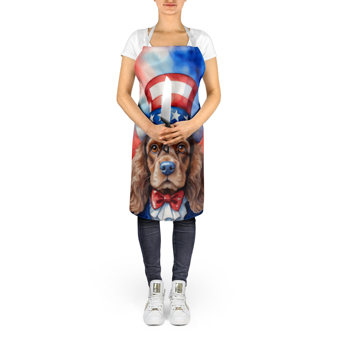 Cocker Spaniel Patriotic American Apron Cooking Kitchen Server Baking Crafts Gardening for Adult Women Men, Unisex, Large, Multicolor