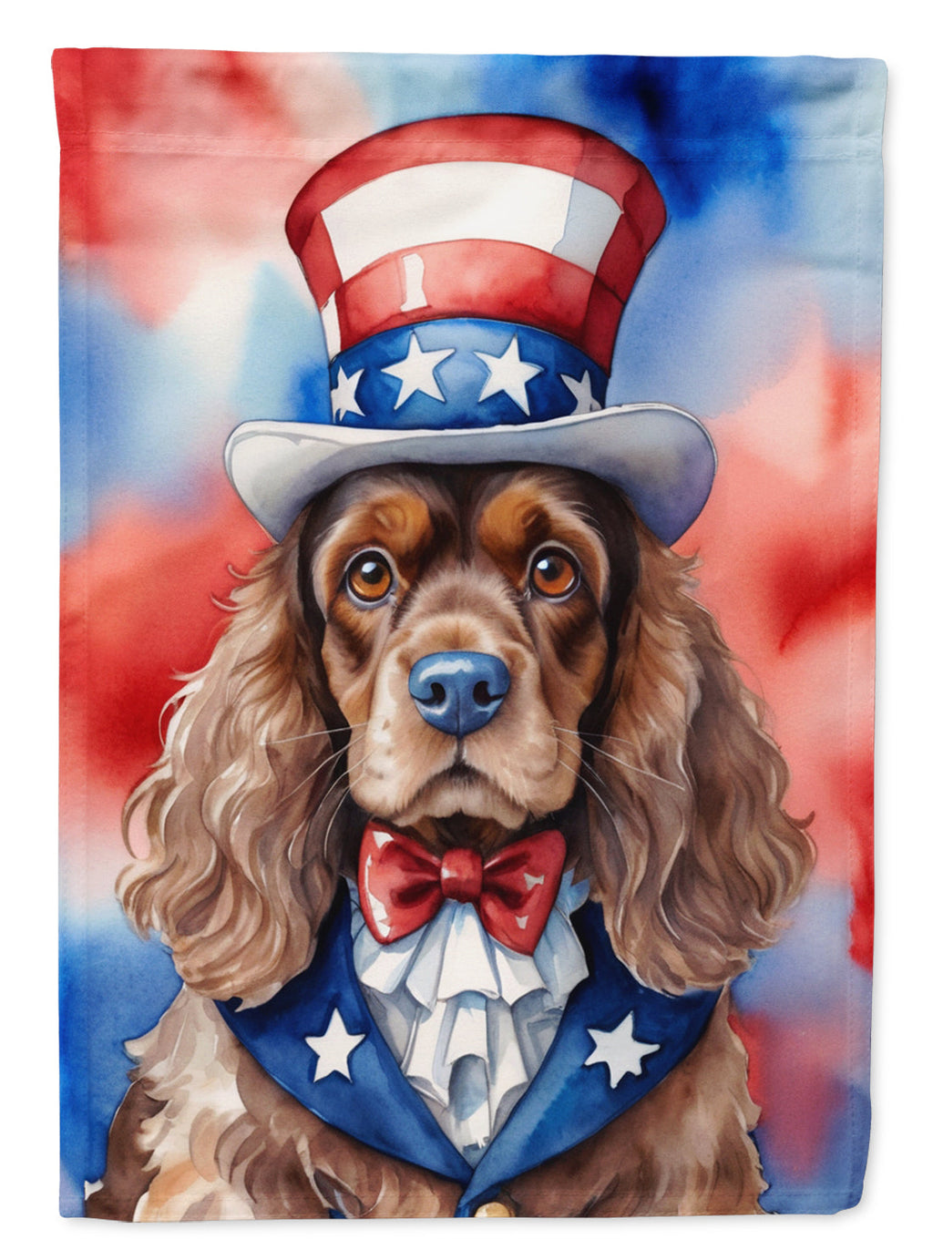 Cocker Spaniel Patriotic American House Flag 28x40 Porch Sleeve Pole Decorative Outside Yard Banner Artwork Wall Hanging, Polyester