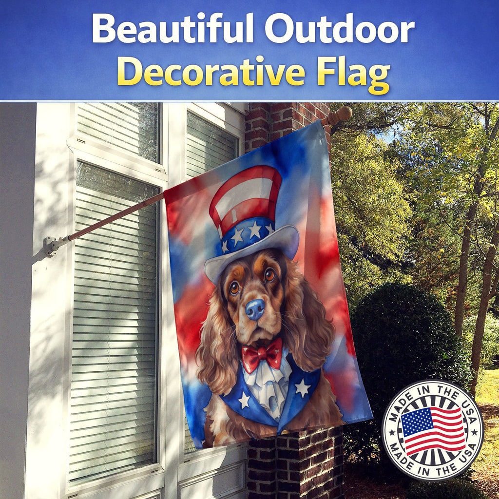 Cocker Spaniel Patriotic American House Flag 28x40 Porch Sleeve Pole Decorative Outside Yard Banner Artwork Wall Hanging, Polyester