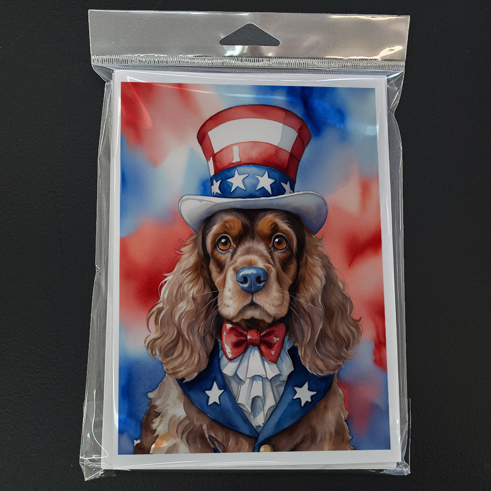 Cocker Spaniel Patriotic American Greeting Cards Pack of 8 Blank Cards with Envelopes Whimsical A7 Size 5x7