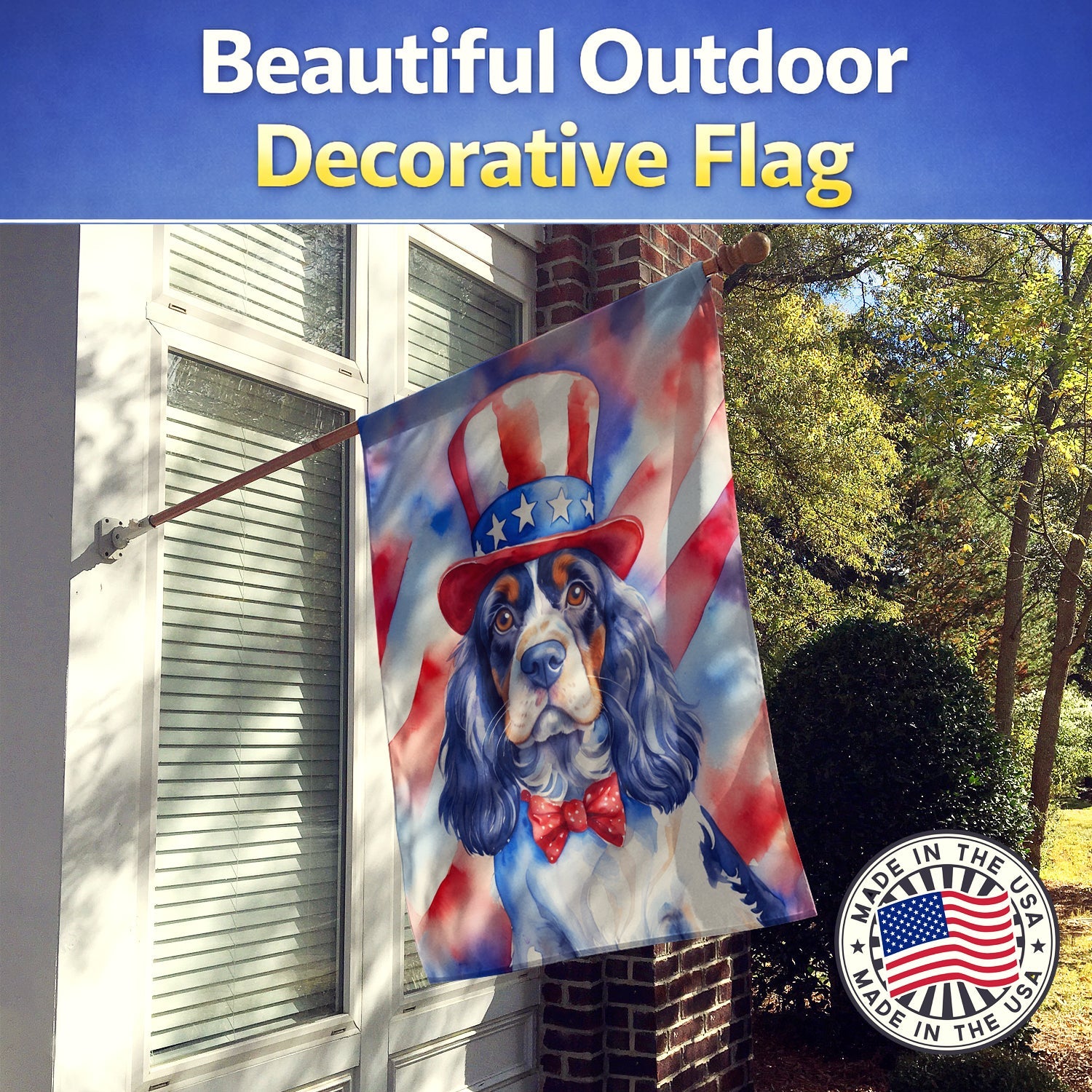 Cocker Spaniel Patriotic American House Flag 28x40 Porch Sleeve Pole Decorative Outside Yard Banner Artwork Wall Hanging, Polyester