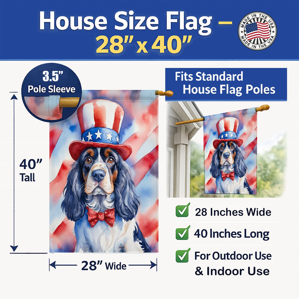 Cocker Spaniel Patriotic American House Flag 28x40 Porch Sleeve Pole Decorative Outside Yard Banner Artwork Wall Hanging, Polyester