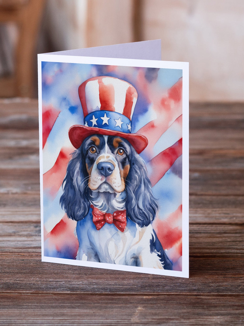Cocker Spaniel Patriotic American Greeting Cards Pack of 8 Blank Cards with Envelopes Whimsical A7 Size 5x7