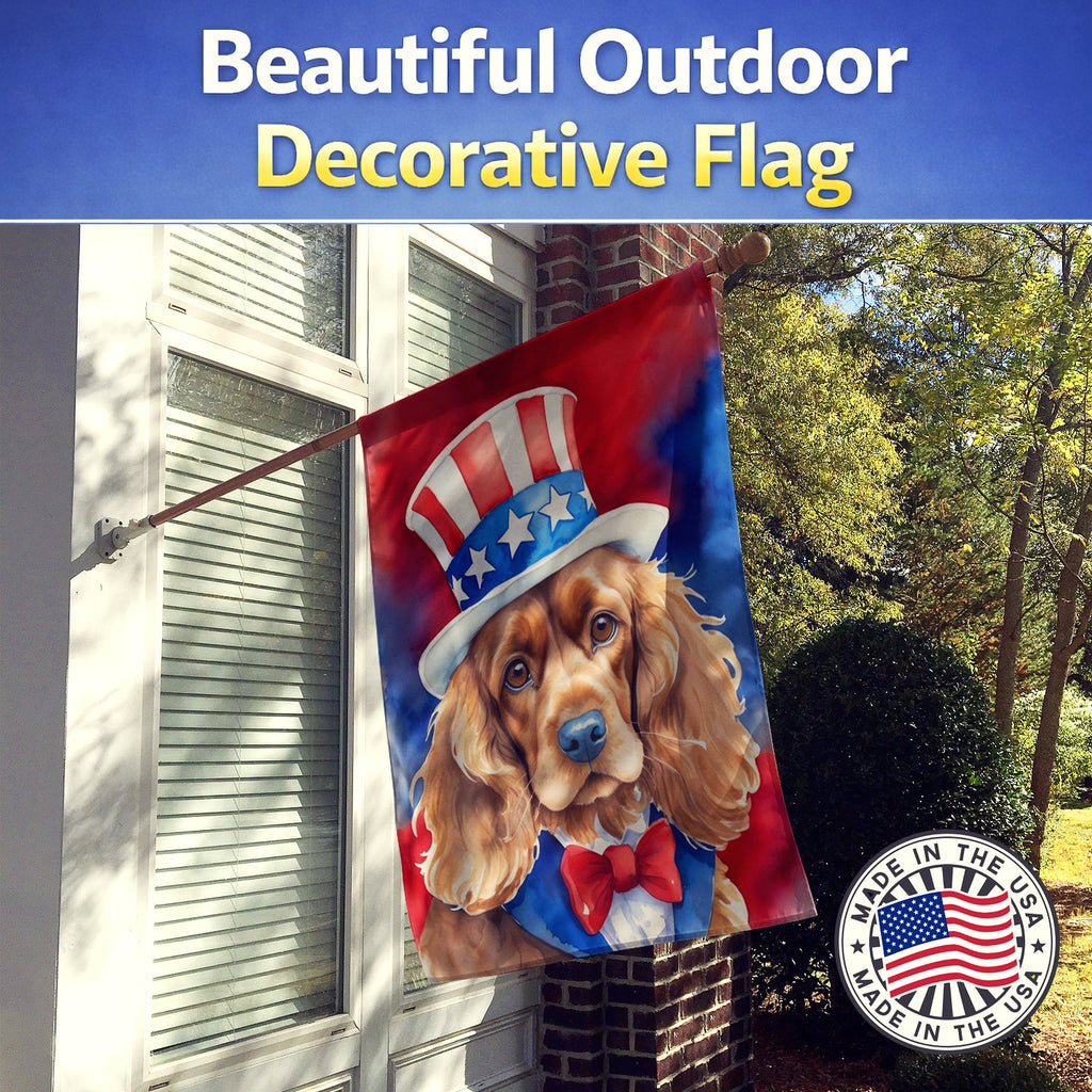 Cocker Spaniel Patriotic American House Flag 28x40 Porch Sleeve Pole Decorative Outside Yard Banner Artwork Wall Hanging, Polyester
