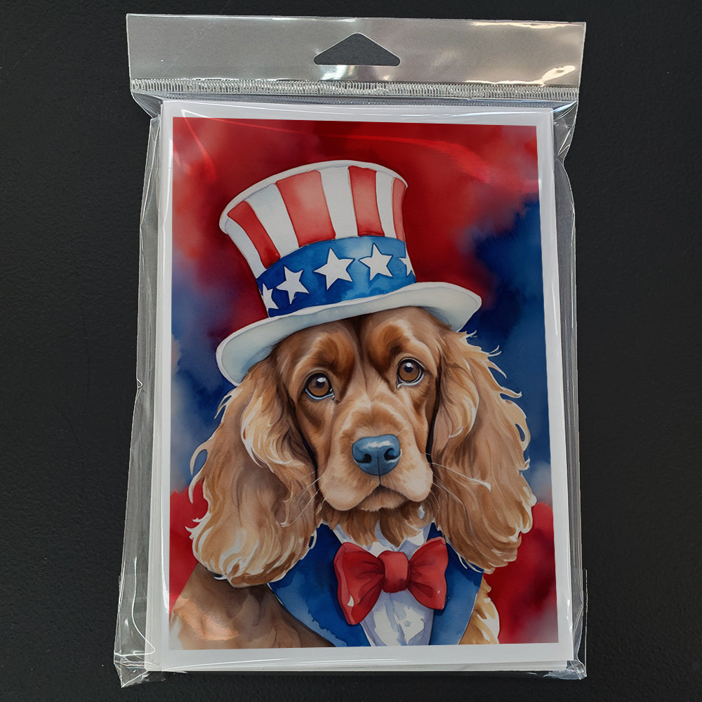 Cocker Spaniel Patriotic American Greeting Cards Pack of 8 Blank Cards with Envelopes Whimsical A7 Size 5x7