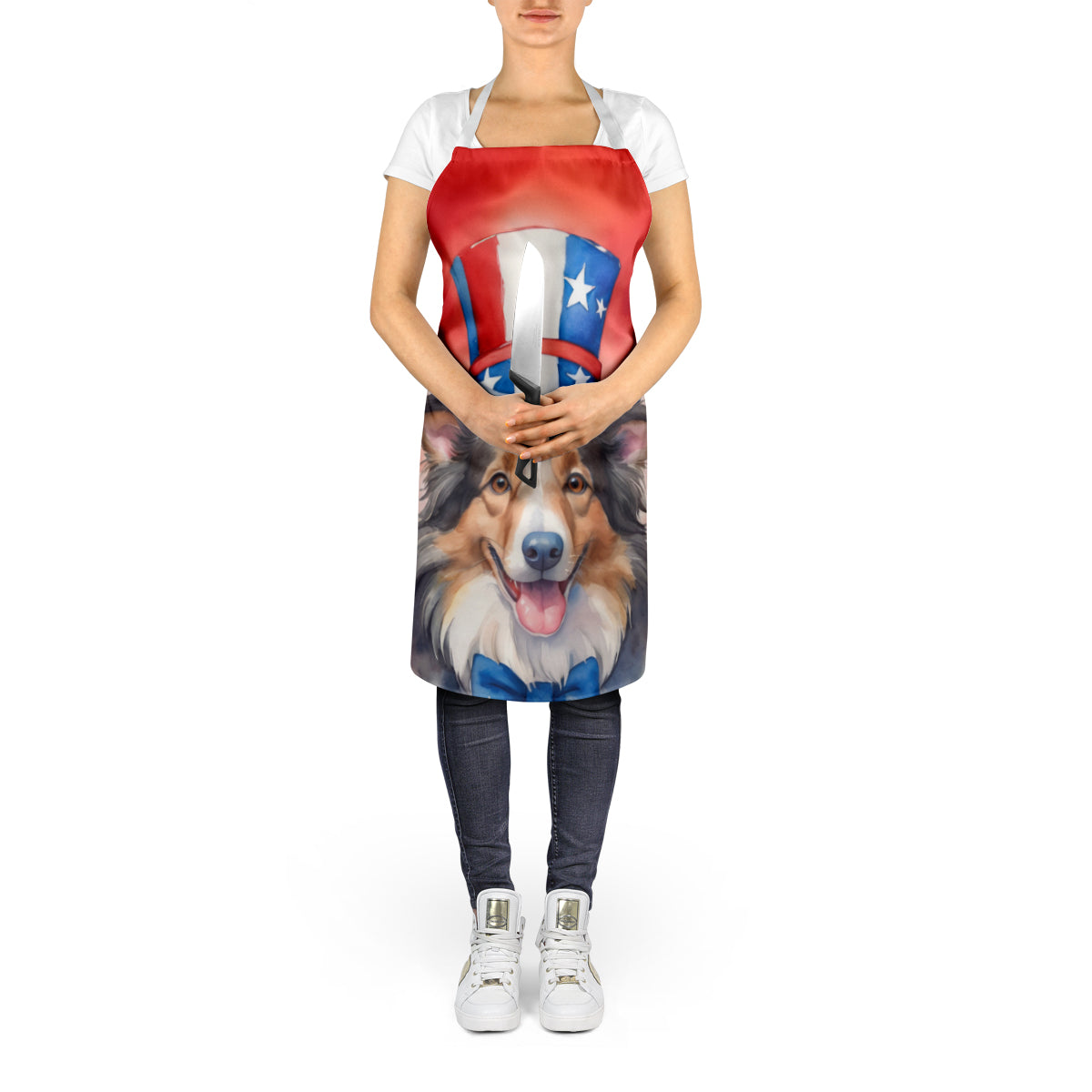 Collie Patriotic American Apron Cooking Kitchen Server Baking Crafts Gardening for Adult Women Men, Unisex, Large, Multicolor
