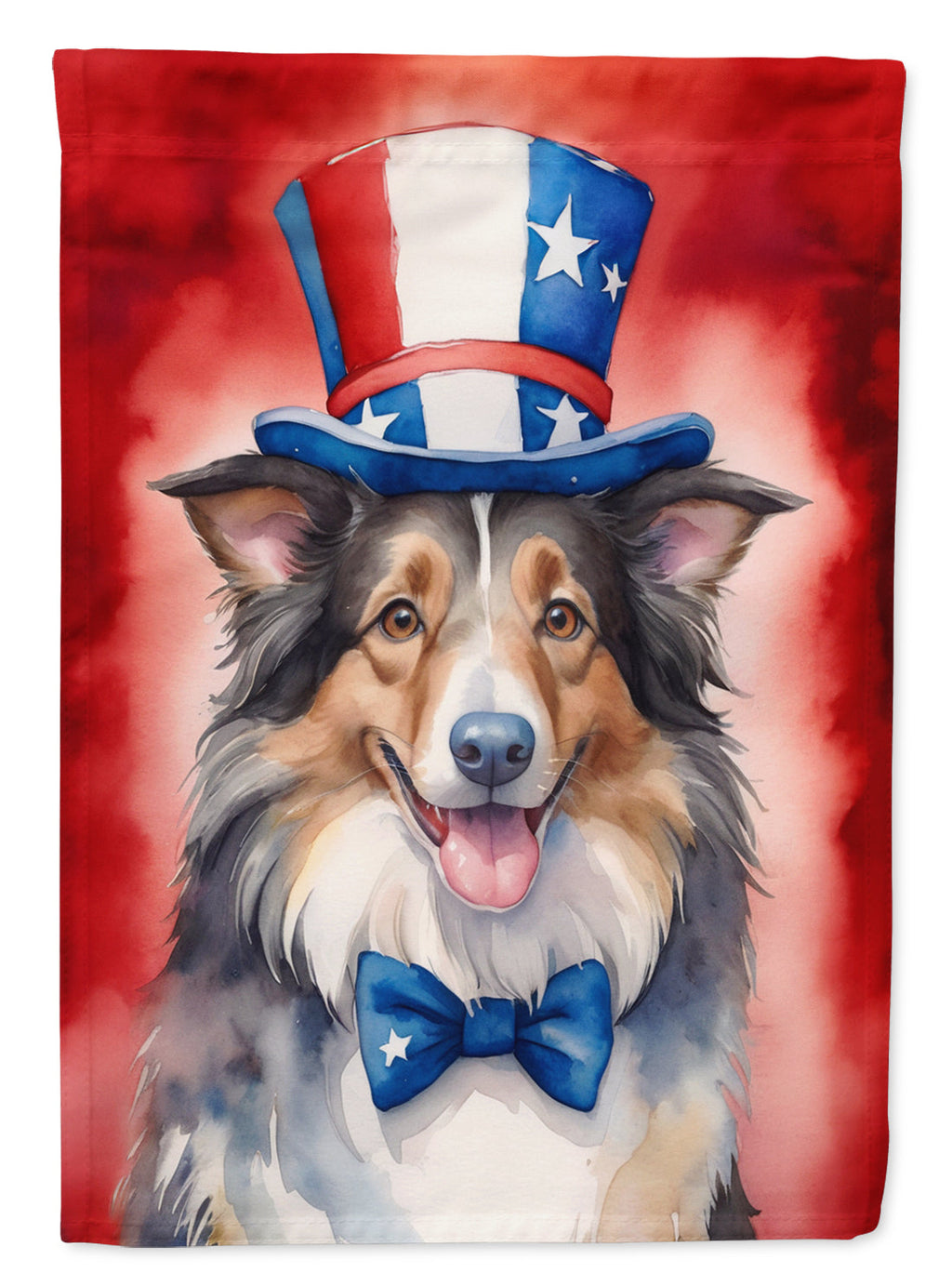 Collie Patriotic American House Flag 28x40 Porch Sleeve Pole Decorative Outside Yard Banner Artwork Wall Hanging, Polyester