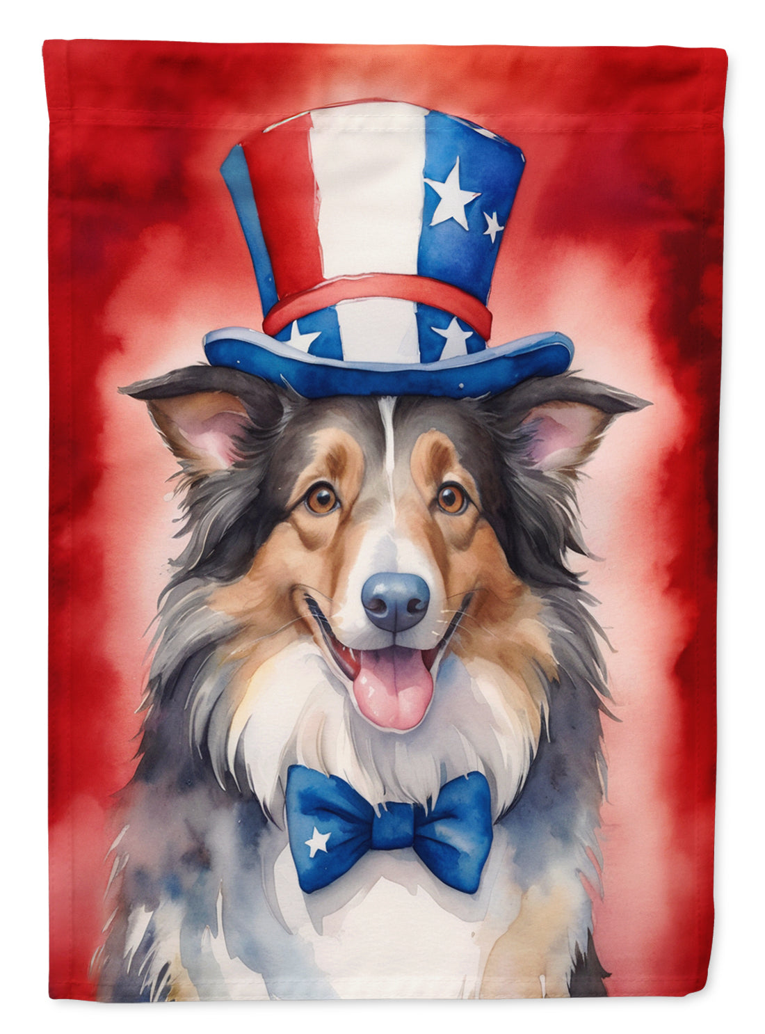 Collie Patriotic American House Flag 28x40 Porch Sleeve Pole Decorative Outside Yard Banner Artwork Wall Hanging, Polyester