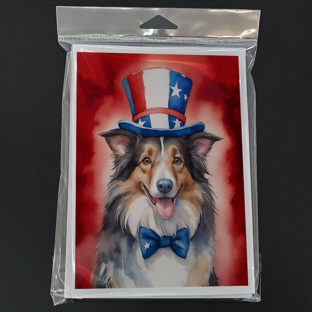 Collie Patriotic American Greeting Cards Pack of 8 Blank Cards with Envelopes Whimsical A7 Size 5x7