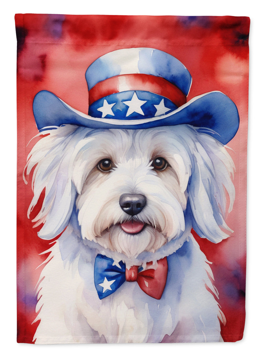 Coton de Tulear Patriotic American House Flag 28x40 Porch Sleeve Pole Decorative Outside Yard Banner Artwork Wall Hanging, Polyester
