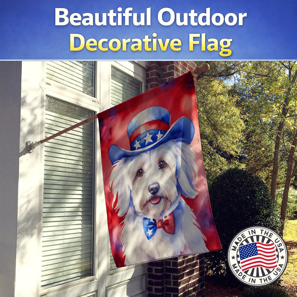Coton de Tulear Patriotic American House Flag 28x40 Porch Sleeve Pole Decorative Outside Yard Banner Artwork Wall Hanging, Polyester