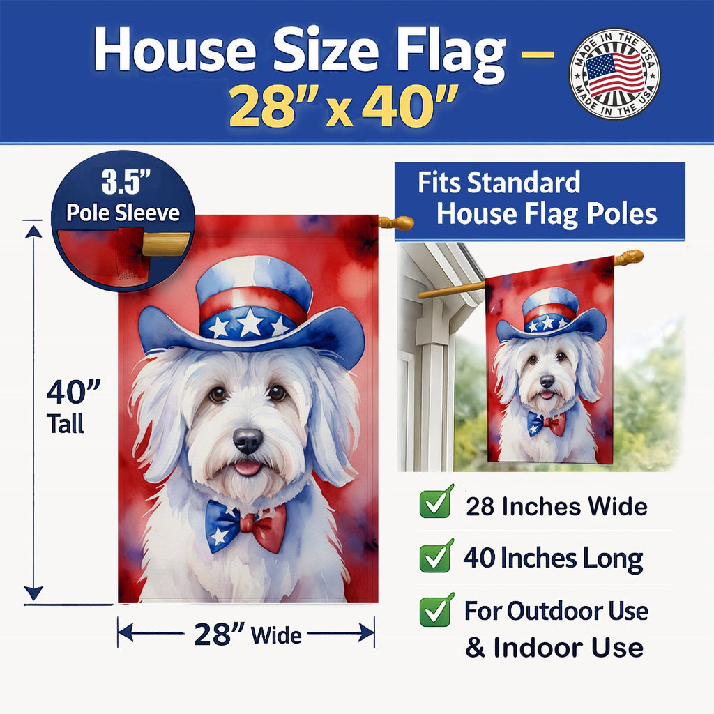 Coton de Tulear Patriotic American House Flag 28x40 Porch Sleeve Pole Decorative Outside Yard Banner Artwork Wall Hanging, Polyester