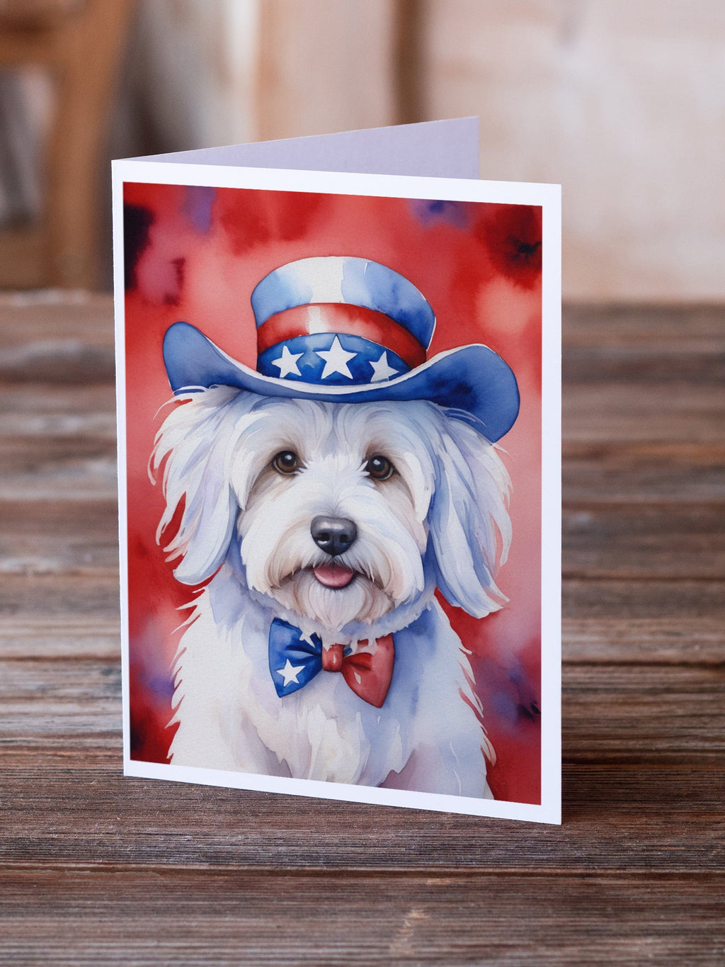 Coton de Tulear Patriotic American Greeting Cards Pack of 8 Blank Cards with Envelopes Whimsical A7 Size 5x7