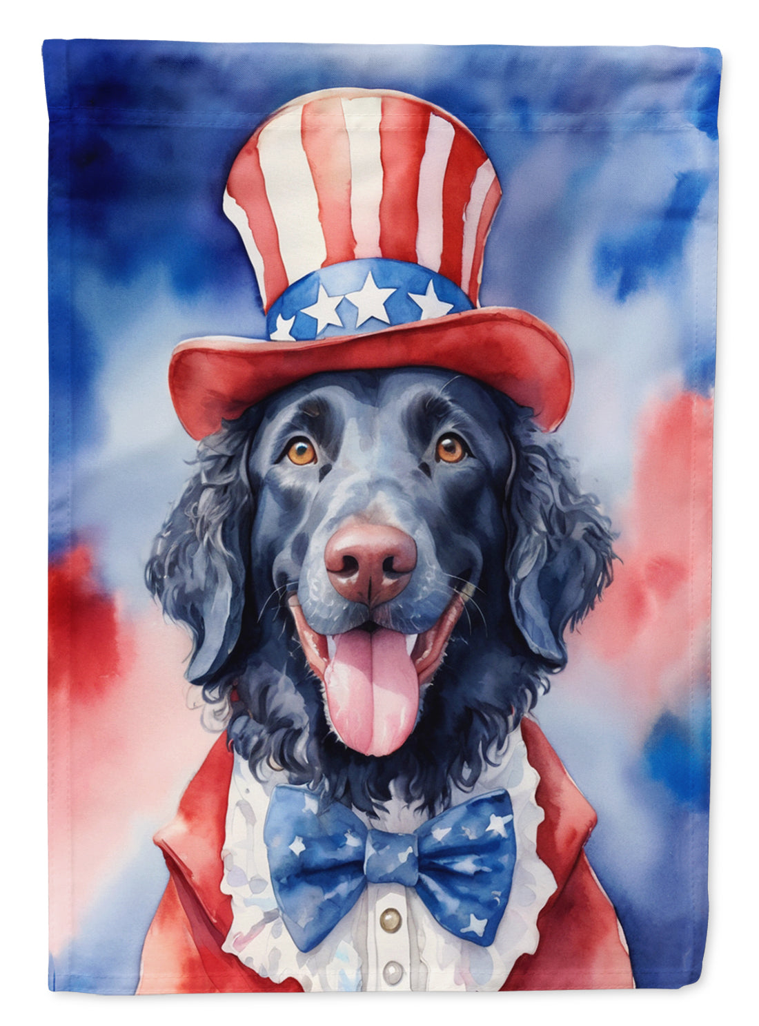 Curly-Coated Retriever Patriotic American House Flag 28x40 Porch Sleeve Pole Decorative Outside Yard Banner Artwork Wall Hanging, Polyester