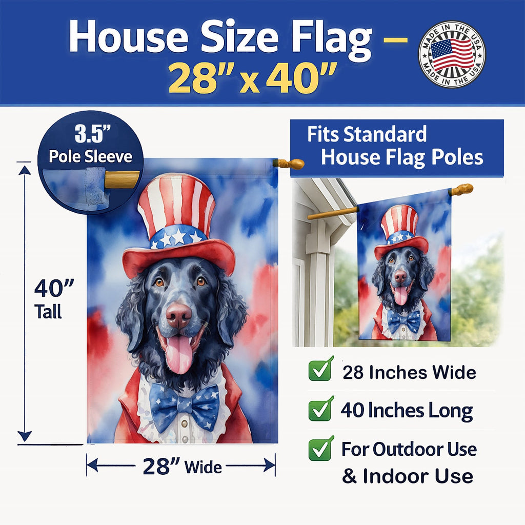 Curly-Coated Retriever Patriotic American House Flag 28x40 Porch Sleeve Pole Decorative Outside Yard Banner Artwork Wall Hanging, Polyester