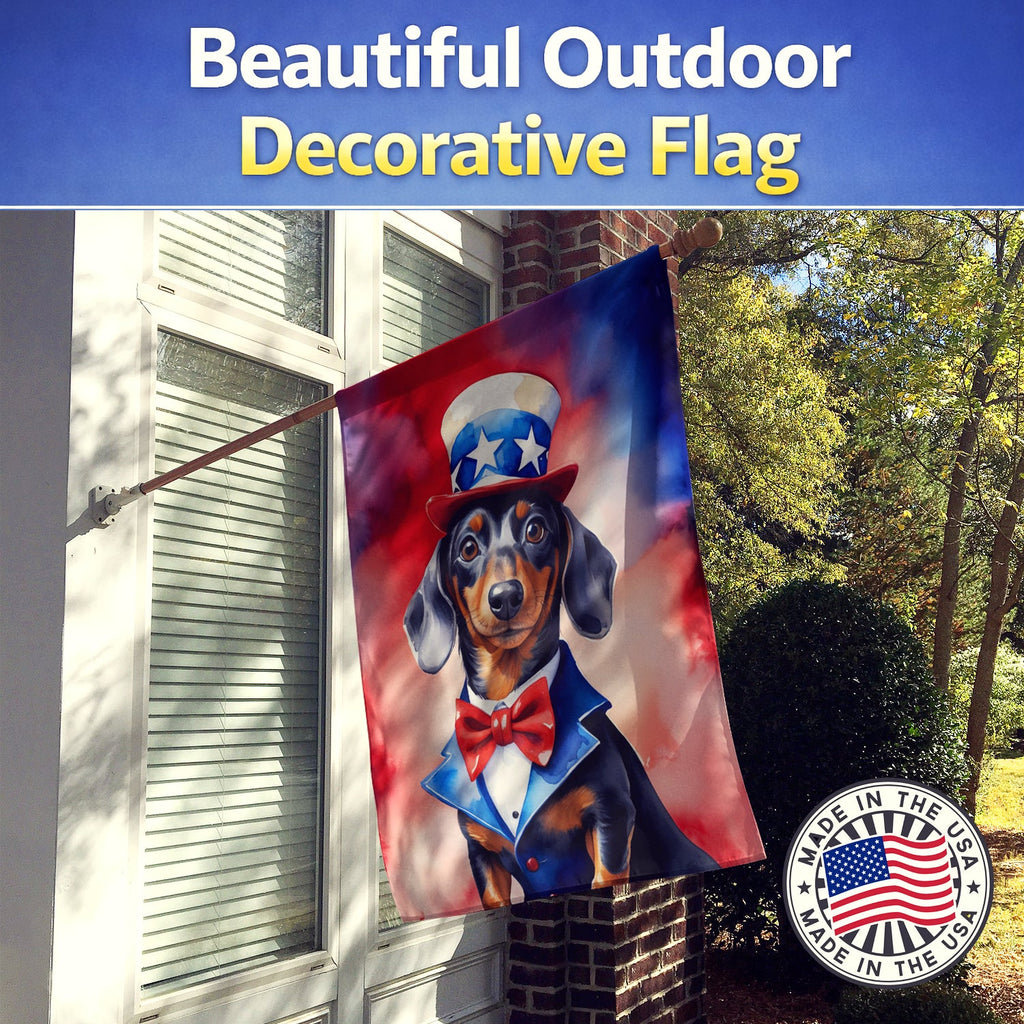 Dachshund Patriotic American House Flag 28x40 Porch Sleeve Pole Decorative Outside Yard Banner Artwork Wall Hanging, Polyester