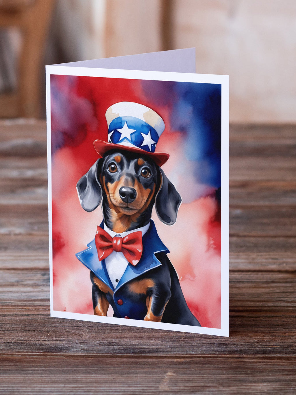 Dachshund Patriotic American Greeting Cards Pack of 8 Blank Cards with Envelopes Whimsical A7 Size 5x7