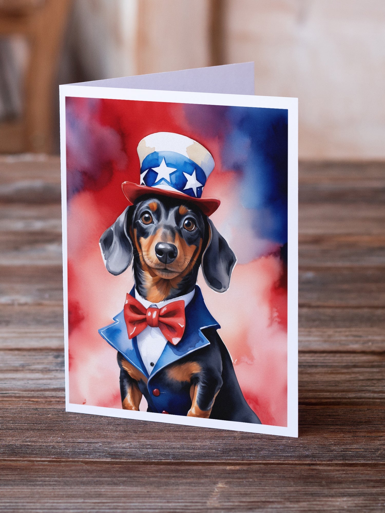 Dachshund Patriotic American Greeting Cards Pack of 8 Blank Cards with Envelopes Whimsical A7 Size 5x7