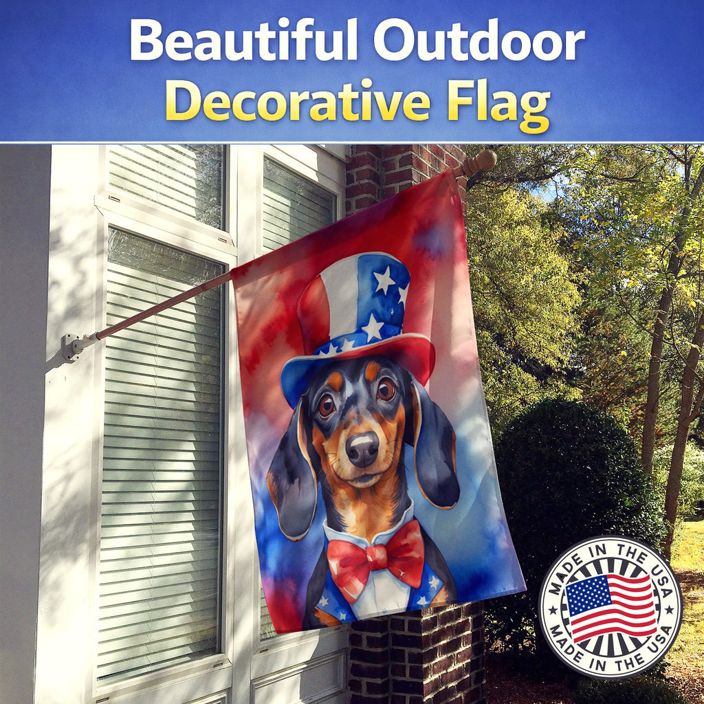 Dachshund Patriotic American House Flag 28x40 Porch Sleeve Pole Decorative Outside Yard Banner Artwork Wall Hanging, Polyester