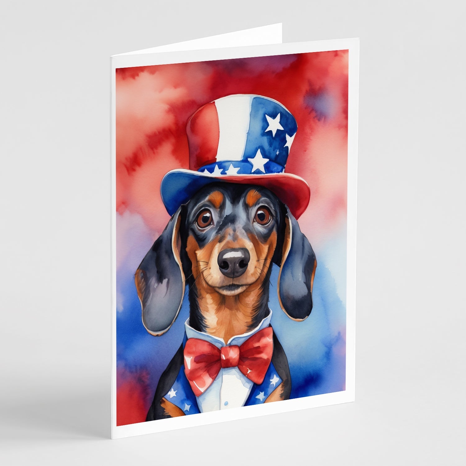 Dachshund Patriotic American Greeting Cards Pack of 8 Blank Cards with Envelopes Whimsical A7 Size 5x7