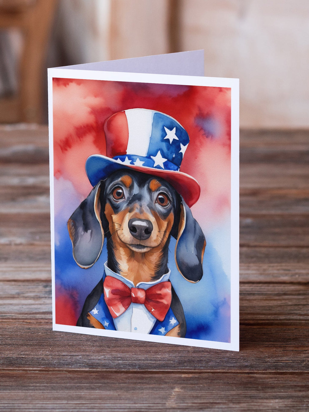 Dachshund Patriotic American Greeting Cards Pack of 8 Blank Cards with Envelopes Whimsical A7 Size 5x7