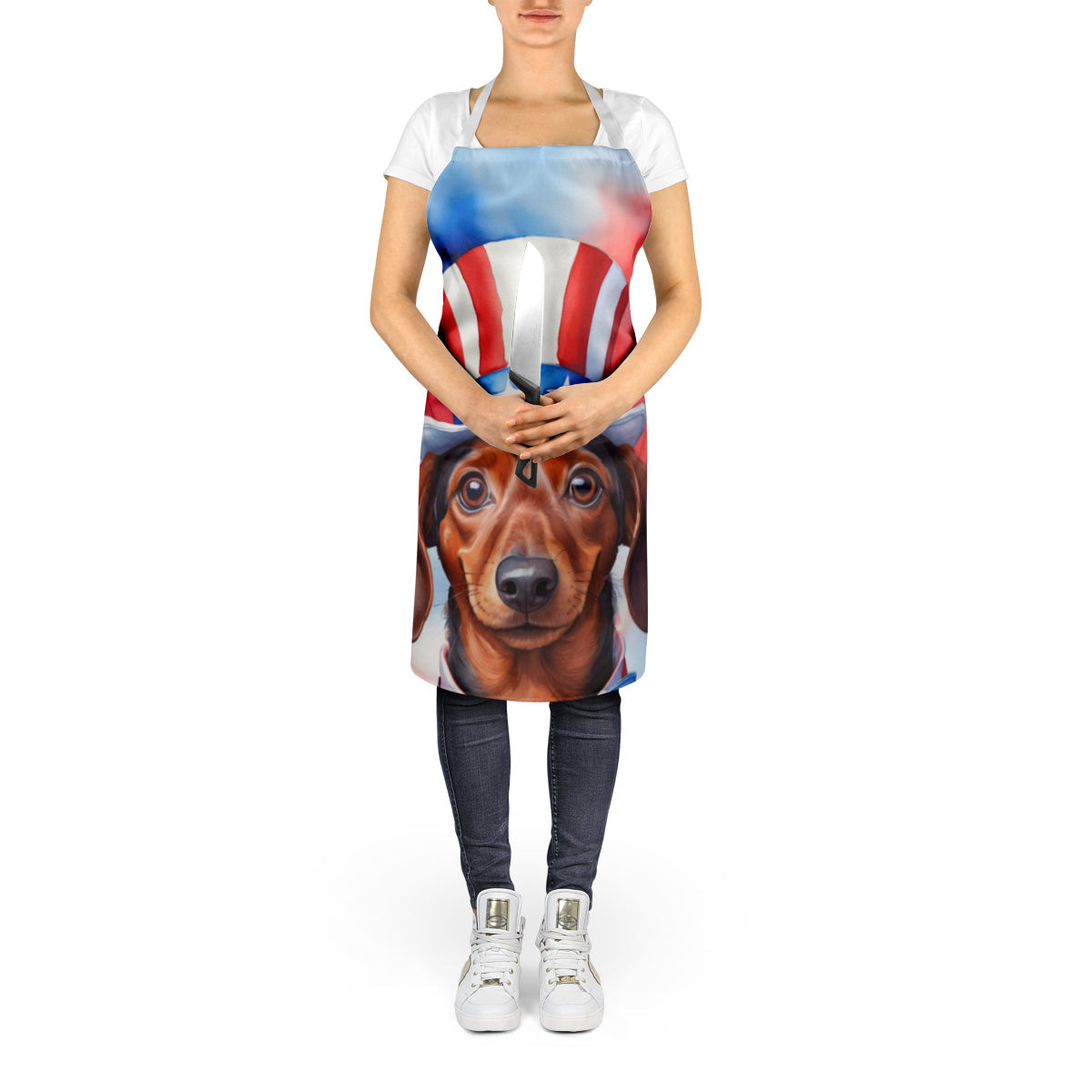 Dachshund Patriotic American Apron Cooking Kitchen Server Baking Crafts Gardening for Adult Women Men, Unisex, Large, Multicolor