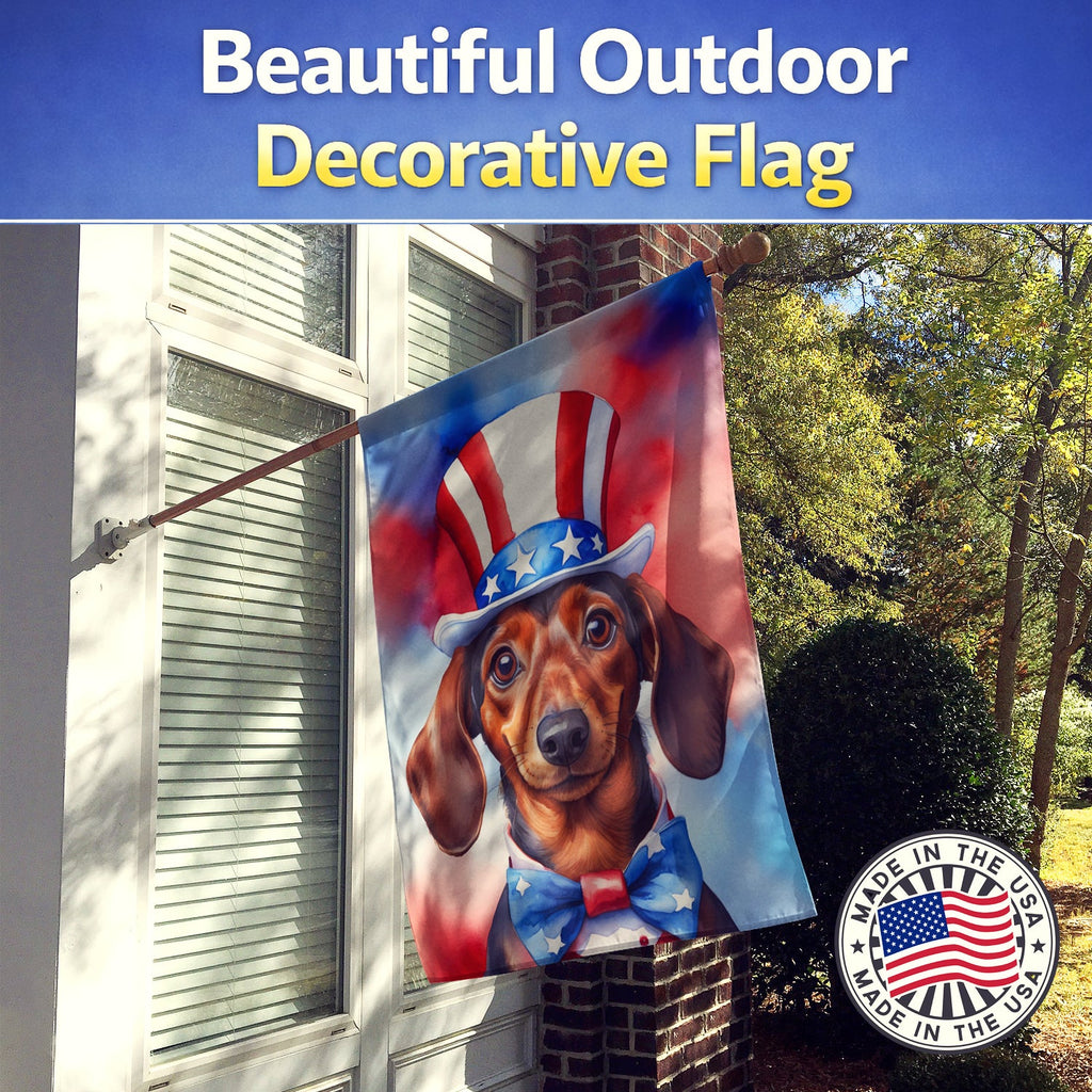 Dachshund Patriotic American House Flag 28x40 Porch Sleeve Pole Decorative Outside Yard Banner Artwork Wall Hanging, Polyester