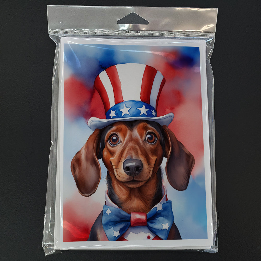 Dachshund Patriotic American Greeting Cards Pack of 8 Blank Cards with Envelopes Whimsical A7 Size 5x7