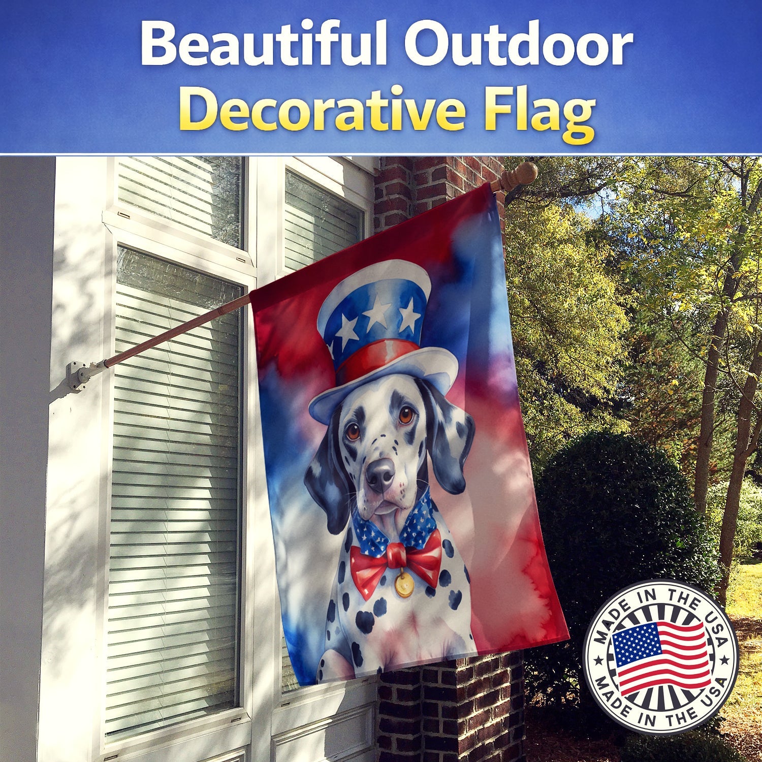 Dalmatian Patriotic American House Flag 28x40 Porch Sleeve Pole Decorative Outside Yard Banner Artwork Wall Hanging, Polyester