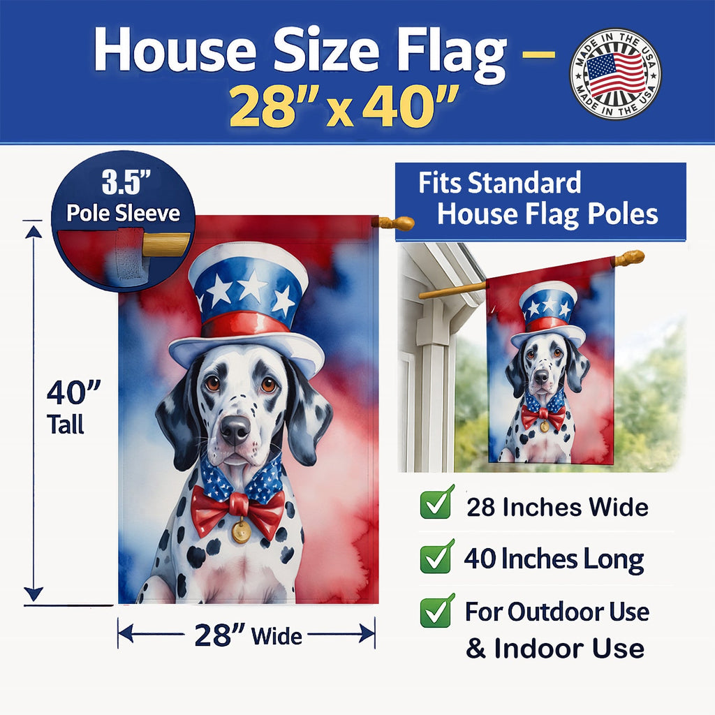 Dalmatian Patriotic American House Flag 28x40 Porch Sleeve Pole Decorative Outside Yard Banner Artwork Wall Hanging, Polyester