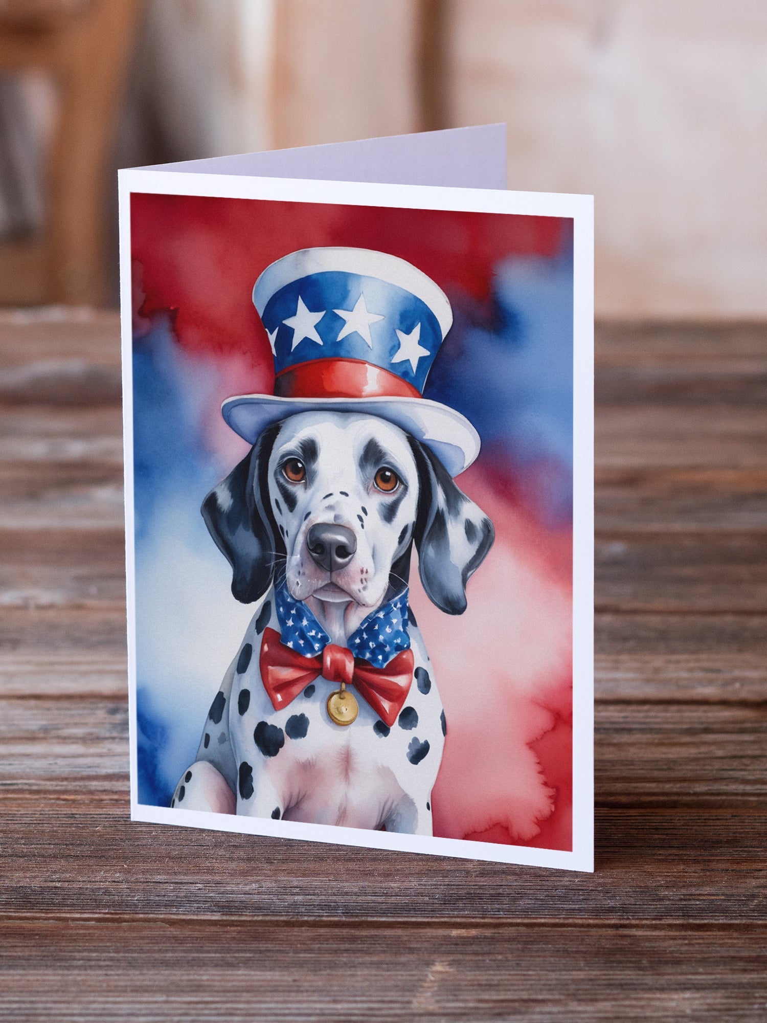 Dalmatian Patriotic American Greeting Cards Pack of 8 Blank Cards with Envelopes Whimsical A7 Size 5x7