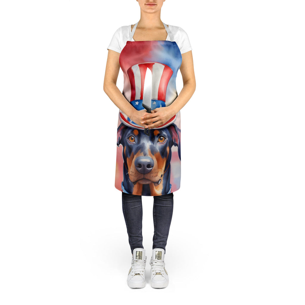 Doberman Pinscher Patriotic American Apron Cooking Kitchen Server Baking Crafts Gardening for Adult Women Men, Unisex, Large, Multicolor
