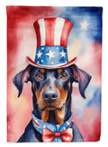 Doberman Pinscher Patriotic American House Flag 28x40 Porch Sleeve Pole Decorative Outside Yard Banner Artwork Wall Hanging, Polyester