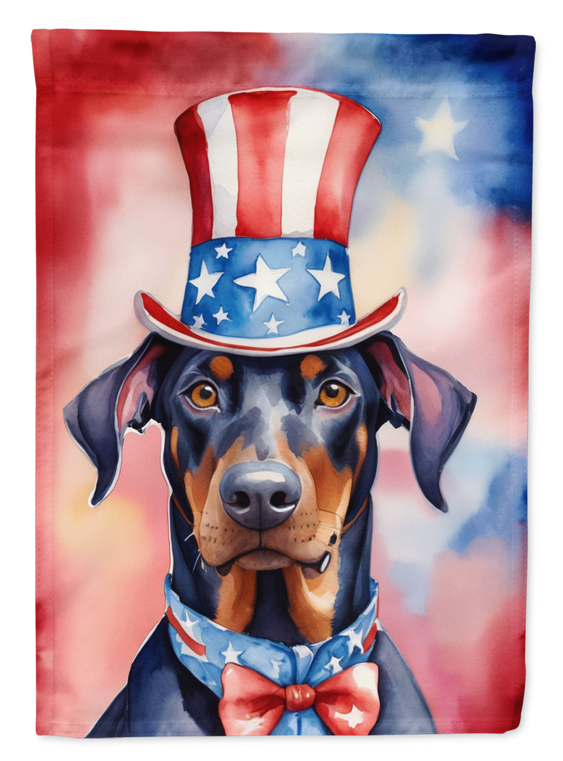 Doberman Pinscher Patriotic American House Flag 28x40 Porch Sleeve Pole Decorative Outside Yard Banner Artwork Wall Hanging, Polyester