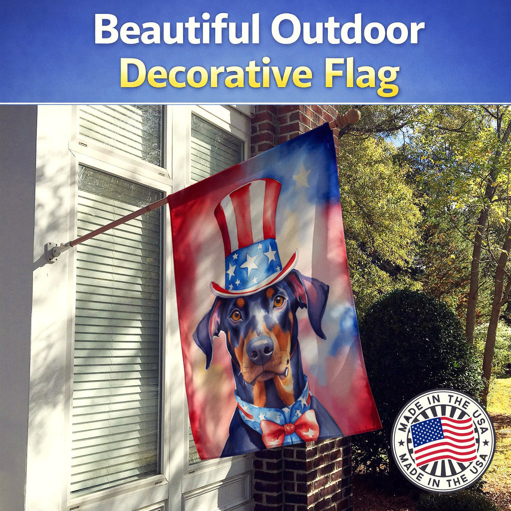 Doberman Pinscher Patriotic American House Flag 28x40 Porch Sleeve Pole Decorative Outside Yard Banner Artwork Wall Hanging, Polyester