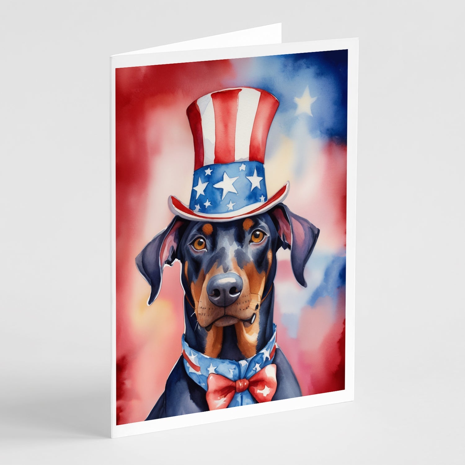 Doberman Pinscher Patriotic American Greeting Cards Pack of 8 Blank Cards with Envelopes Whimsical A7 Size 5x7