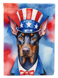 Doberman Pinscher Patriotic American House Flag 28x40 Porch Sleeve Pole Decorative Outside Yard Banner Artwork Wall Hanging, Polyester