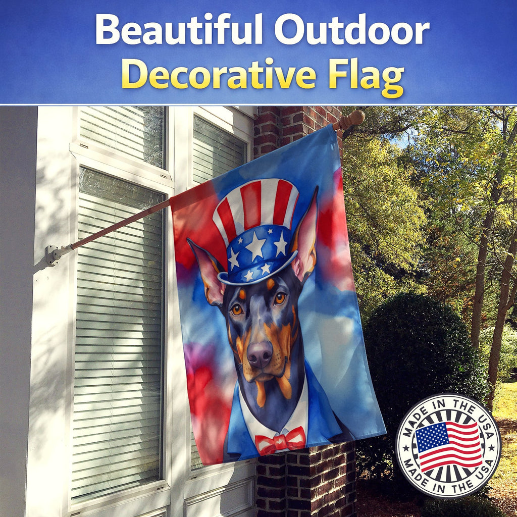 Doberman Pinscher Patriotic American House Flag 28x40 Porch Sleeve Pole Decorative Outside Yard Banner Artwork Wall Hanging, Polyester