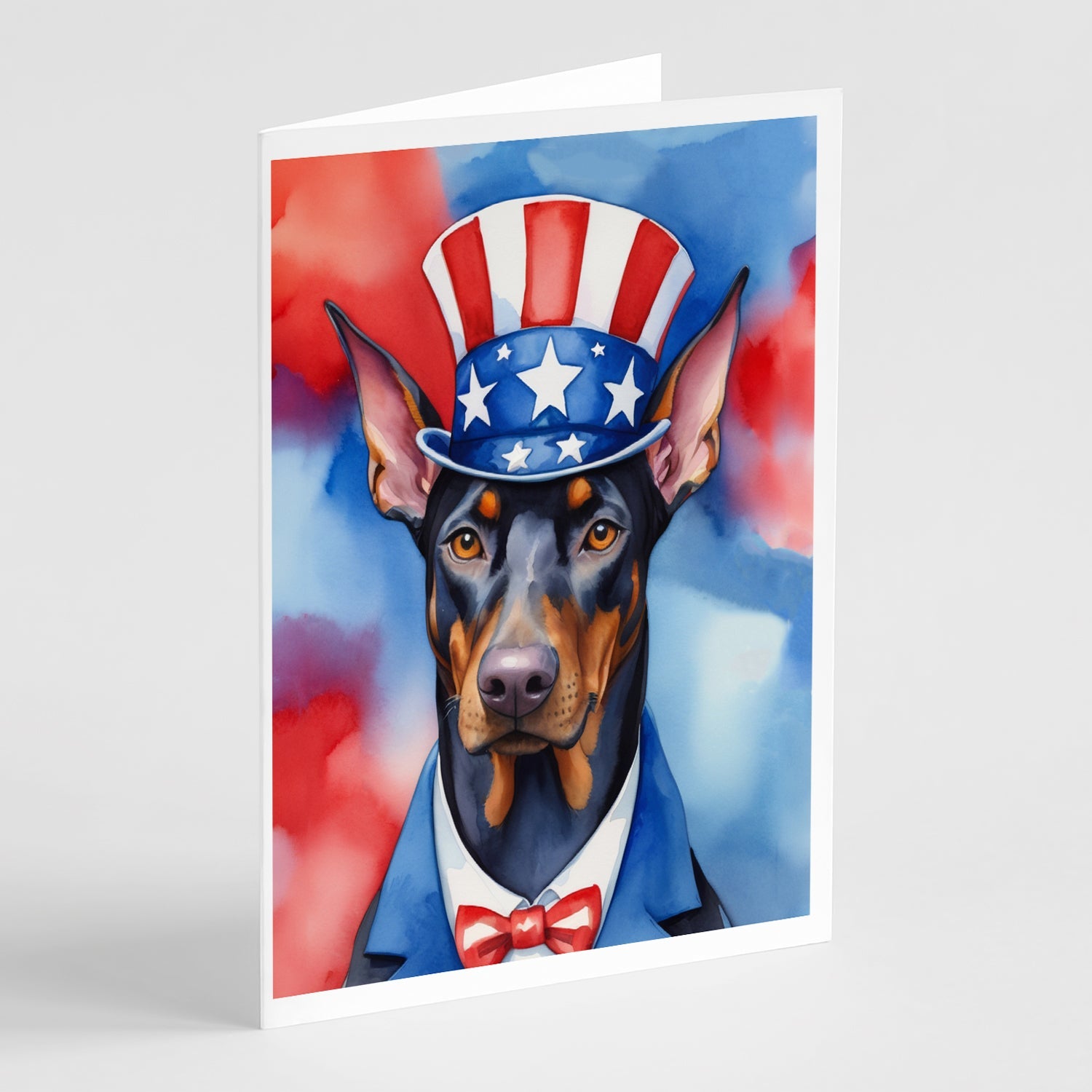 Doberman Pinscher Patriotic American Greeting Cards Pack of 8 Blank Cards with Envelopes Whimsical A7 Size 5x7