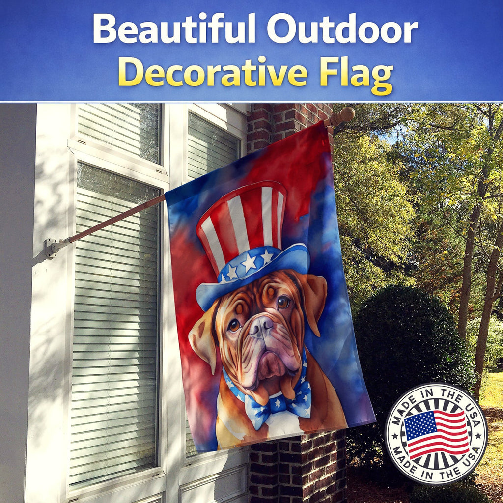 Dogue de Bordeaux Patriotic American House Flag 28x40 Porch Sleeve Pole Decorative Outside Yard Banner Artwork Wall Hanging, Polyester