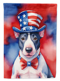 English Bull Terrier Patriotic American House Flag 28x40 Porch Sleeve Pole Decorative Outside Yard Banner Artwork Wall Hanging, Polyester