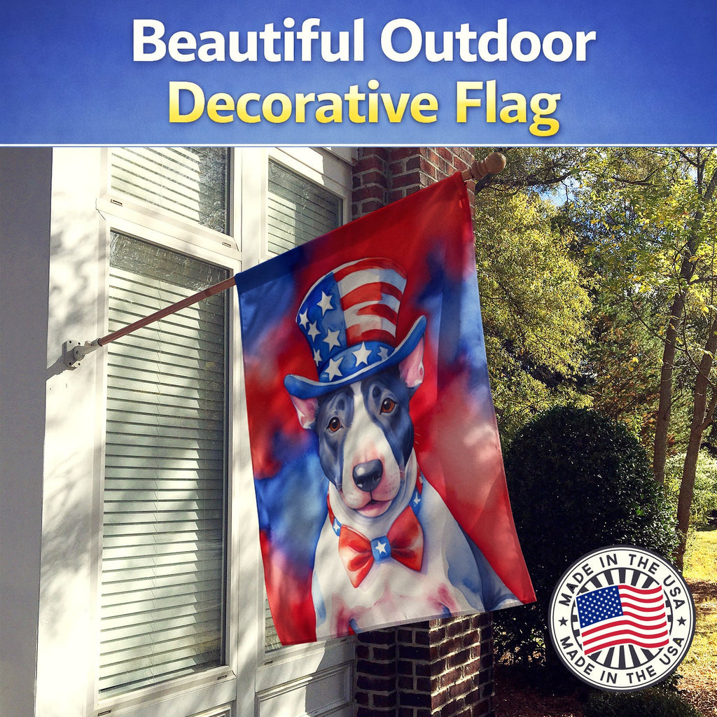 English Bull Terrier Patriotic American House Flag 28x40 Porch Sleeve Pole Decorative Outside Yard Banner Artwork Wall Hanging, Polyester