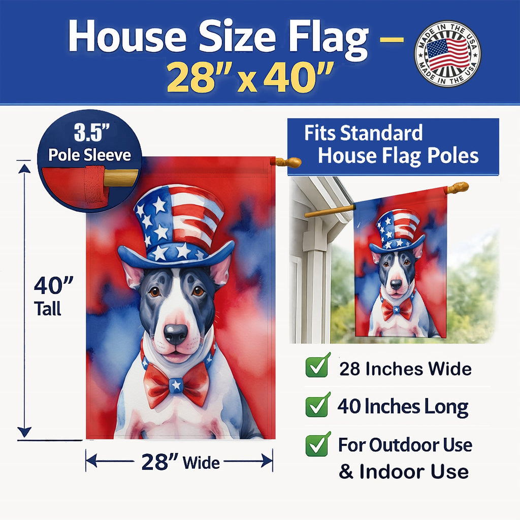 English Bull Terrier Patriotic American House Flag 28x40 Porch Sleeve Pole Decorative Outside Yard Banner Artwork Wall Hanging, Polyester