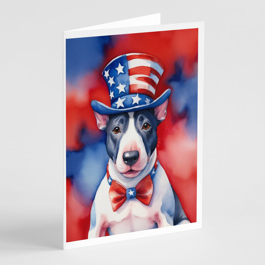 English Bull Terrier Patriotic American Greeting Cards Pack of 8 Blank Cards with Envelopes Whimsical A7 Size 5x7