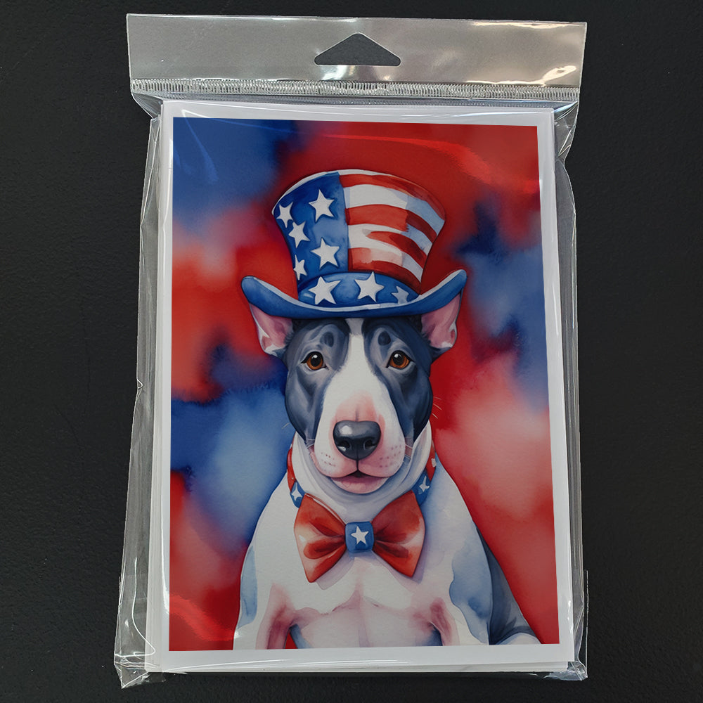 English Bull Terrier Patriotic American Greeting Cards Pack of 8 Blank Cards with Envelopes Whimsical A7 Size 5x7